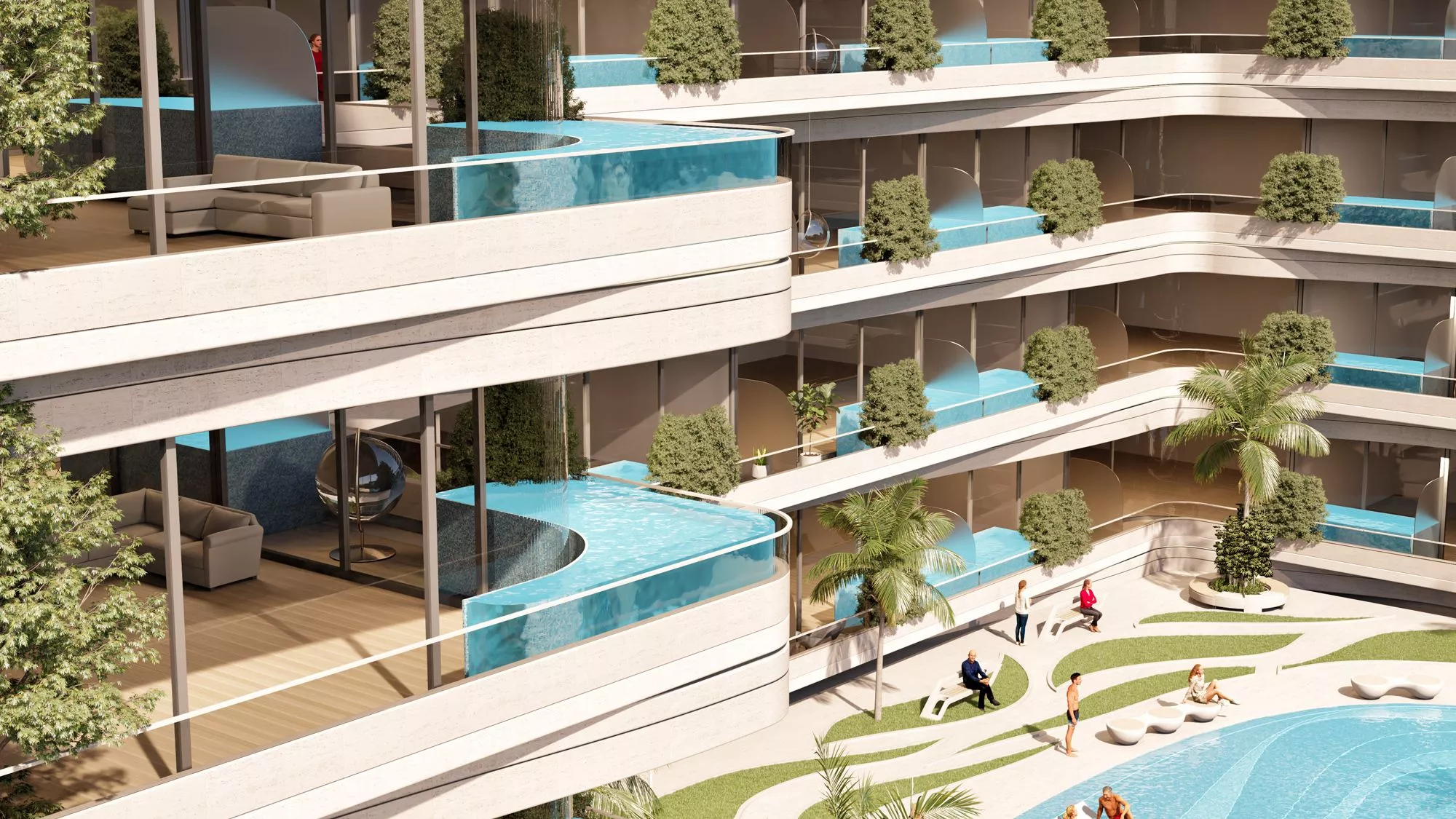 IVY Gardens, one and only spot for your dream home! Enjoy a private pool on the balcony with breathtaking views of the neighborhood and the communal pool. 